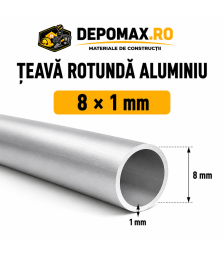Teava rotunda aluminiu 8 x 1 mm, 6 metri (6060)